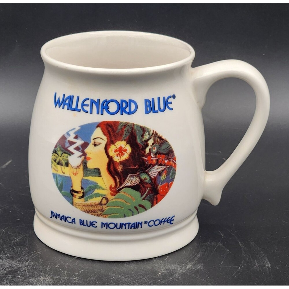 Wallenford Blue Coffee Mug Jamaica Blue Mountain Coffee Advertising Cup 14 oz